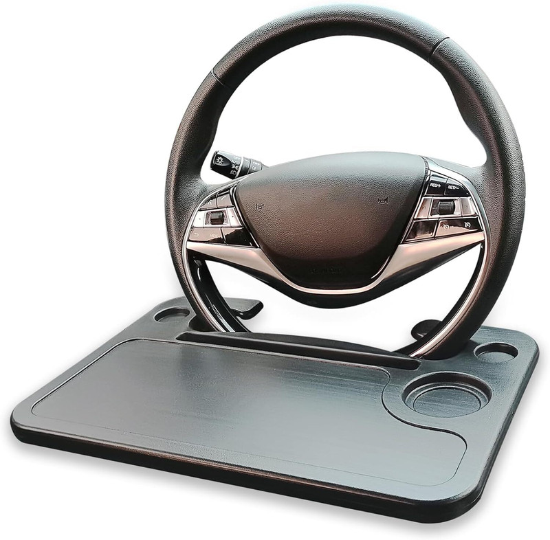 blu bird essentials Steering Wheel Desk with iPad/Tablet Slot, Food Eating Cup Holder Tray Table