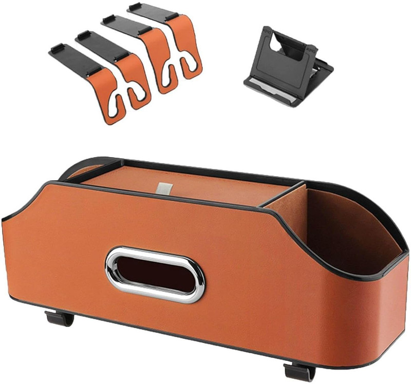 NAKSH AUTO WORLD Car Headrest Backseat Organizer with Cup Holder, Backseat Storage Box Trunk Organizer(Orange)