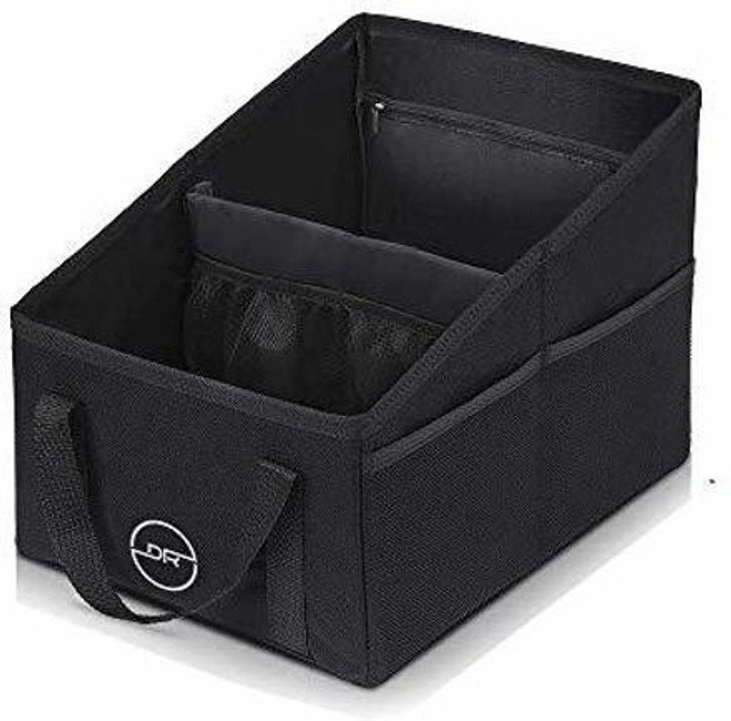 DOUBLE R BAGS Car Seat Accessories Foldable Passenger Seat Organizer Collapsible Small Car Seat Storage Organizer for Console Front or Back or Trunk, Automotive Backseat Organizers dicky boot (Black) Trunk Organizer(Black)