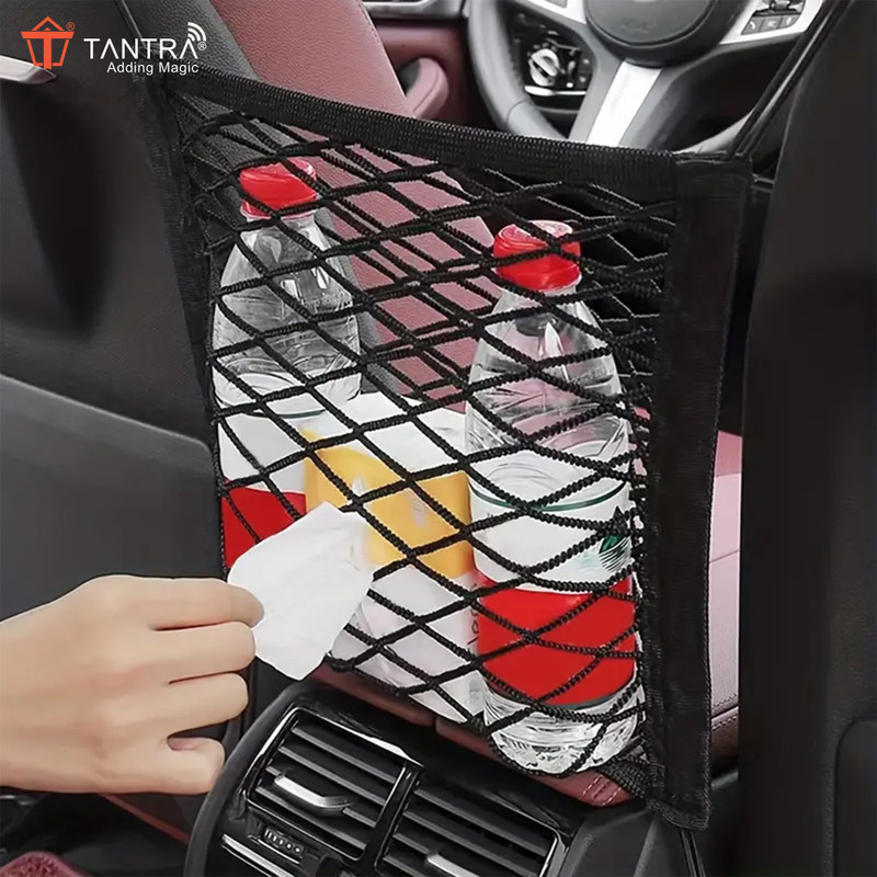 TANTRA Single-Pocket Car Mesh Organizer, Backseat Net Bag, Barrier for Pets & Kids Trunk Organizer(Black)