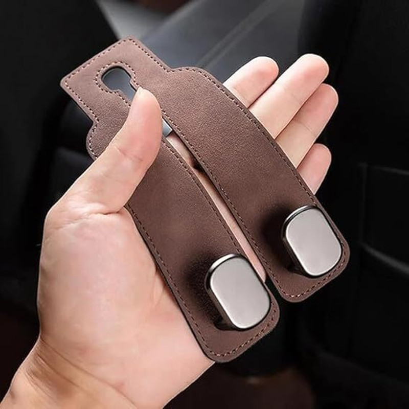 gaze me 2-in-1 Suede Car Seat Headrest Hooks Heavy-Duty Metal Double Hooks (Pack of 2) Trunk Organizer(Brown)