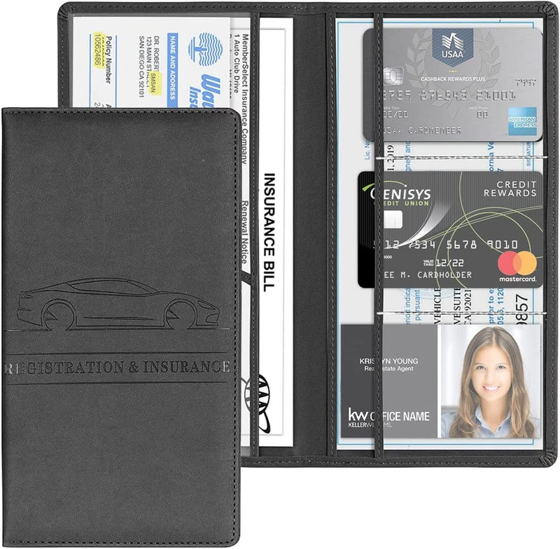 JANNYRO car registration and insurance holder Car Document Vehicle Registration and Insurance Organizer with Multiple Pockets Car Dashboard Cover(DC A-Star)