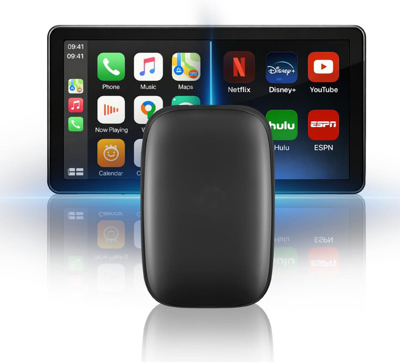 Trending AI Box Lite Wireless CarPlay Android Auto Adapter, Plug-Play, Fast Connection Black LCD(15 cm)