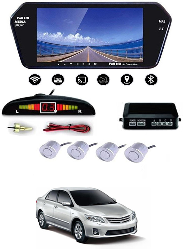 MATIES 7inch Full HD LED Car Video Monitor+Reverse Car Parking Sensor White-9 Multicolor LED(18 cm)