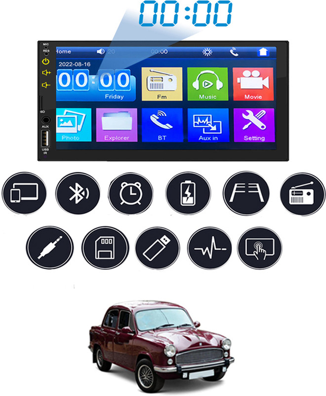 MATIES 7inch DoubleDin FullTouchScreen With MirrorlinkFor AmbassadorHindustanMotors2004 Black LCD(18 cm)