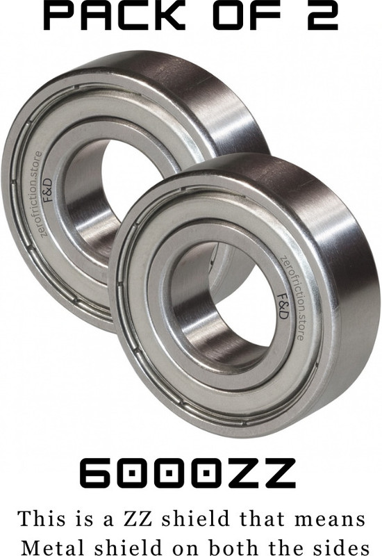 Zerofriction 6000 ZZ Deep Groove Ball Bearing Metal Shield 2pcs Pre‑lubricated F&D Wheel Bearing