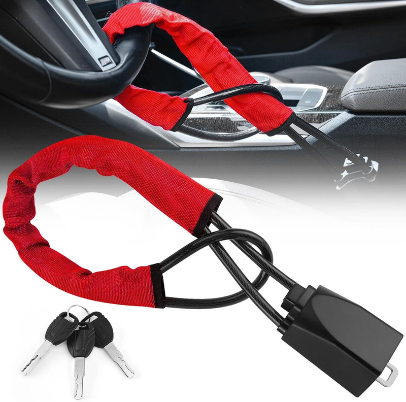 AutoBizarre Anti-Theft Car Security Adjustable Car Steering Wheel Lock with Seat Belt Lock Wheel Lock