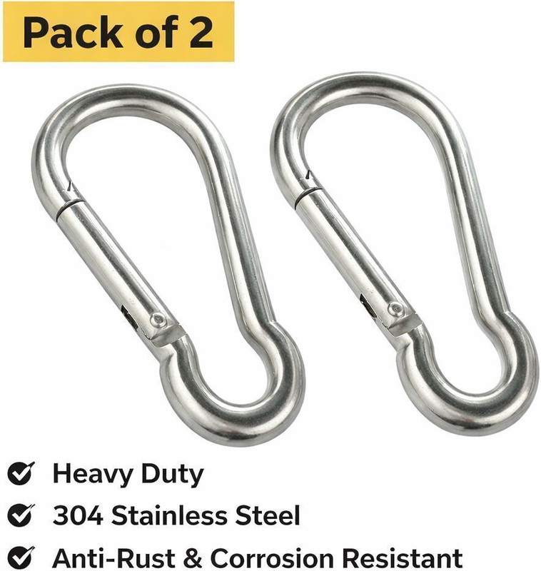 DXJIYAWORLD Heavy Stainless Steel Carabiner Hook 7 cm | Multi-Purpose Climbing, Gym,Swing Locking Carabiner(Silver)
