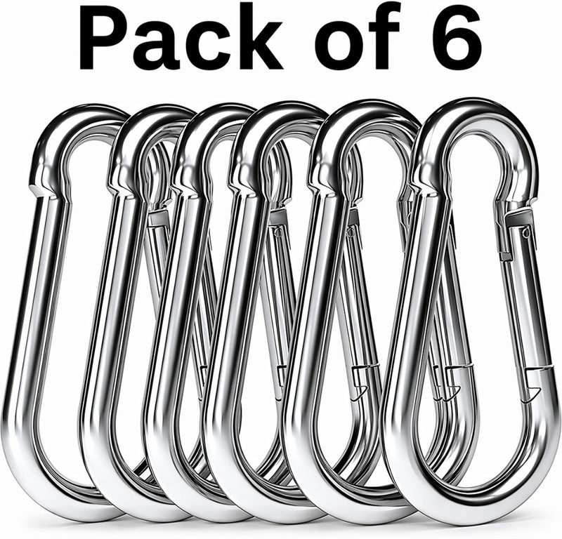 BARLOCK 8MM Heavy Gauge S.S Spring Snap Hook for Gym, Camping, Trekking & Outdoor Use Locking Carabiner(Silver)