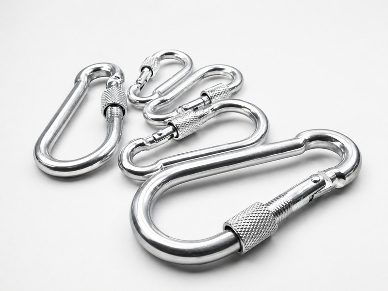 Simba's SCREW LOCK SNAPHOOK SET OF 5 SIZES Locking Carabiner(Silver)