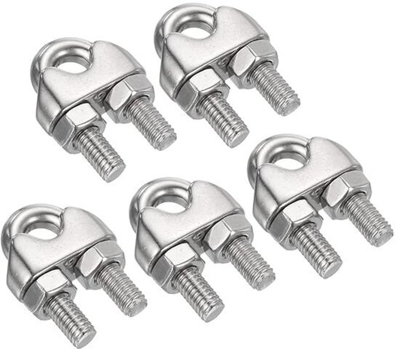Delcot Wire Rope Clamps/Wire Rope U-Bolts SS304 Stainless Steel -3 mm - 5 nos Locking Carabiner(Silver)