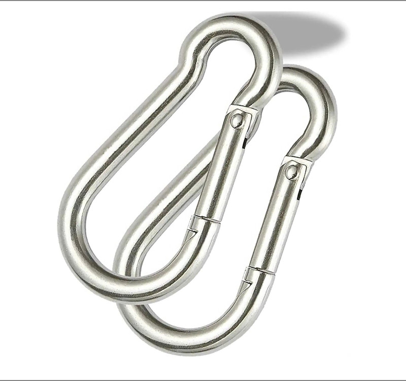 SAIFPRO Safety Lock Snap Hook for Rope, (Stainless Steel M8- 2pcs) Spring Snap Hook Locking Carabiner(Silver)