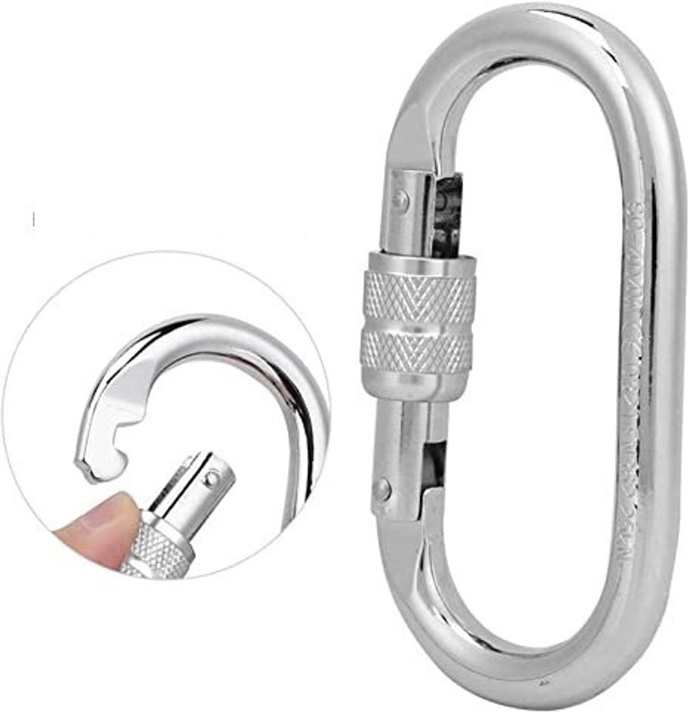GSI High Quality 10mm Screw Locking Carabinar Hook Locking Carabiner(Silver)