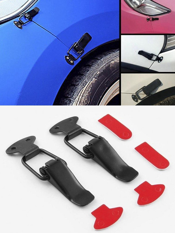Uniqon 2 Pcs Hood Boot Bonnet Bumper Toggle Fastener Hook Locking Hasp Catch Clip Guard Locking Carabiner(Black)