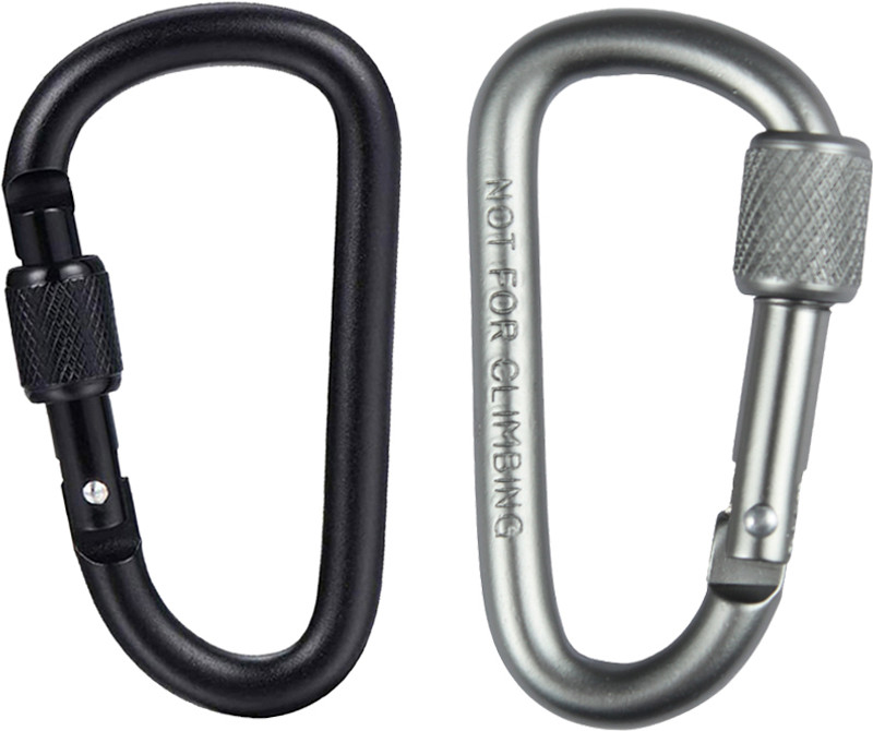 StealODeal Sliver Aluminium D Shaped Hook(Combo of 2) Locking Carabiner(Silver, Black)