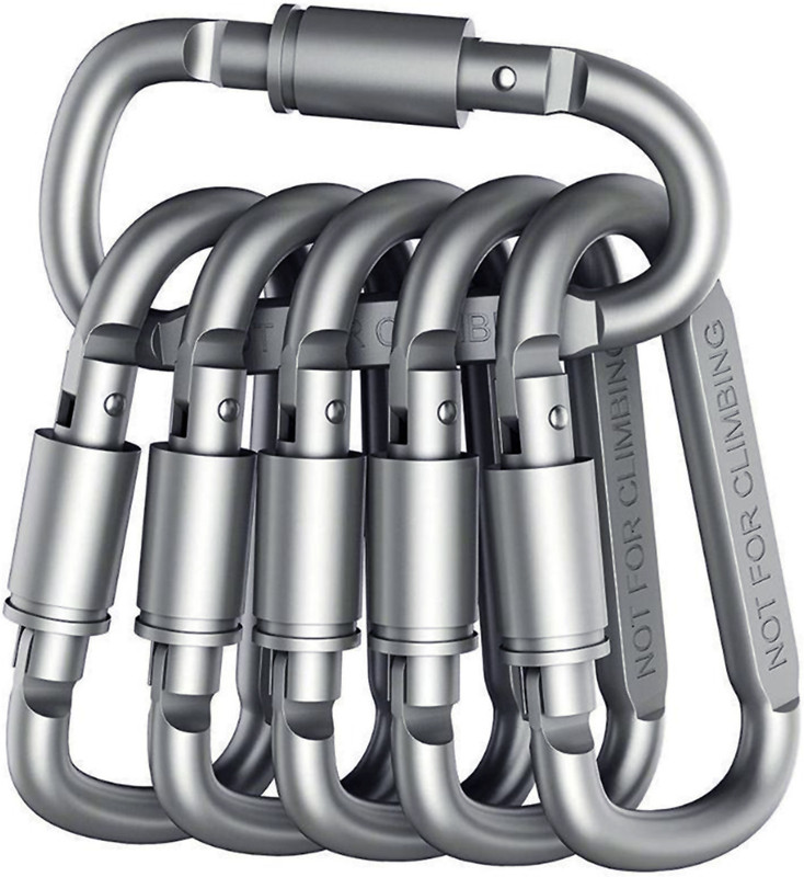 ELEPHANTBOAT 6pcs Carabiner Clip for Bicycle, 3.1 Aluminum D-Ring Keychain Chain Lock Locking Carabiner(Silver)