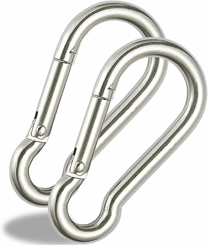 LIVOX Heavy Duty Safety Lock Cable Attachment, Stainless Steel Spring Snap Hook Locking Carabiner(Silver)