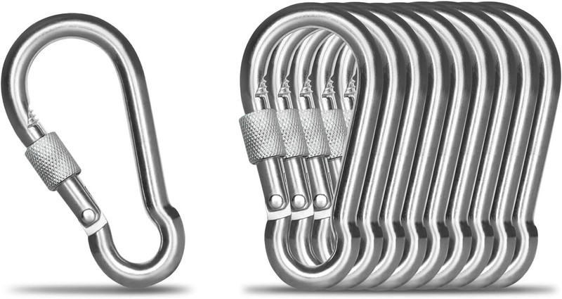Erza Fitness M8x80mm Heavy Duty Safety Lock Cable Attachment 10PC Locking Carabiner(Silver)