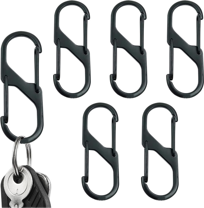 Ofifo 5Pcs Dual End Carabiner Zinc Alloy S Shaped Quick Release Hooks for Camping Carabiner(Black)