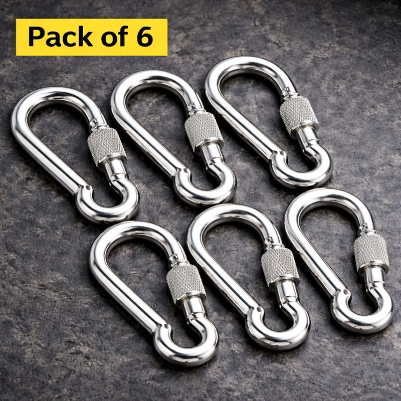 DXJIYAWORLD Heavy Duty Carabiner Hook Pack of 4 | Multipurpose Hanging & Safety Clip Locking Carabiner(Silver)