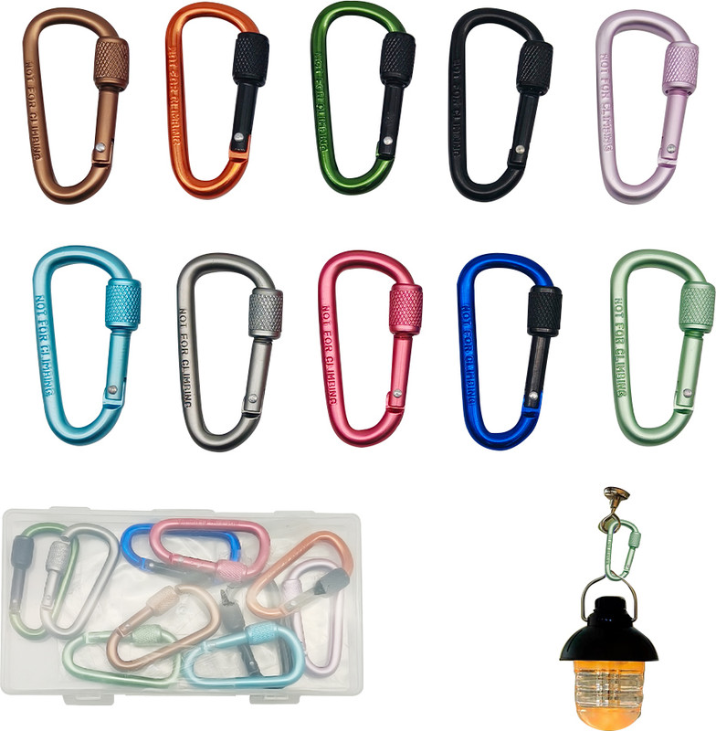PROBEROS 10Pcs Colored Screwgate Carabiners Heavy Duty DShape Clips for Camping Use 71 Locking Carabiner(Multicolor)