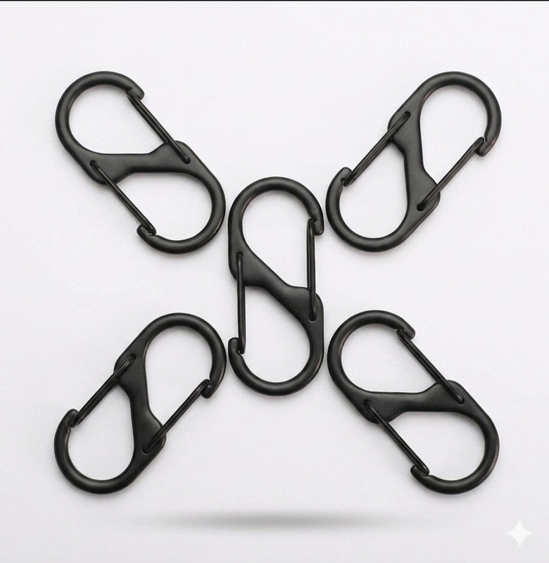 capo Premium S-Shape Dual Spring Carabiner Keychain Clip, 1.5 Inch (Pack of 2) Locking Carabiner(Black)