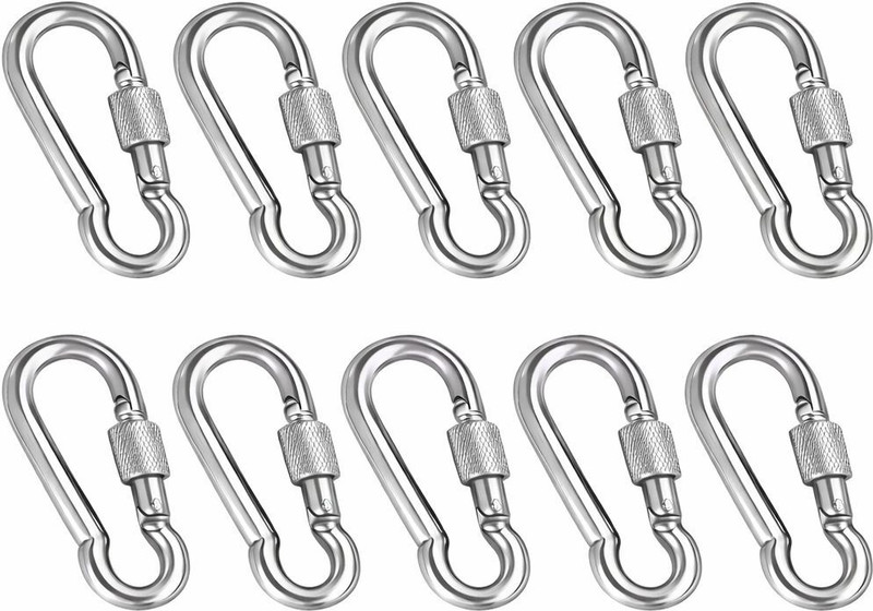 DXJIYAWORLD Multipurpose Safety Heavy Carabiner Hook|Climbing, Swing, Gym, Rope(Pack of 10) Locking Carabiner(Silver)