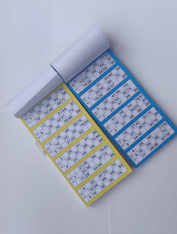 Tambola Tickets Delux Quality 600 Tickets tambola book, unique Design Big Size Tickets . Set of 2 Pads (600 tickets Each, Total 1200 Tickets)(Yellow and Blue)