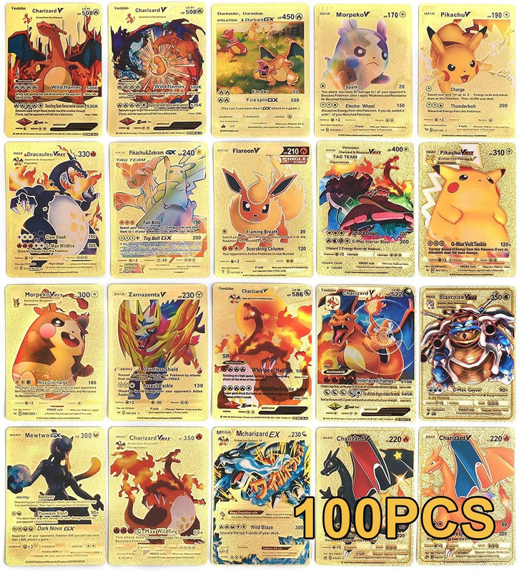 CrazyBuy 100 PCS Gold Foil Rare Cards TCG Deck Box Including Assorted Rare Foil Cards_new(Gold)