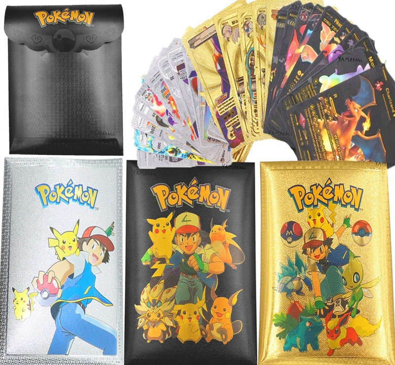 CrazyBuy Pokemon 10 Gold, 10 Silver & 10 Black cards (Vstar Vmax V & Basic Cards)(Silver, Black, Gold)