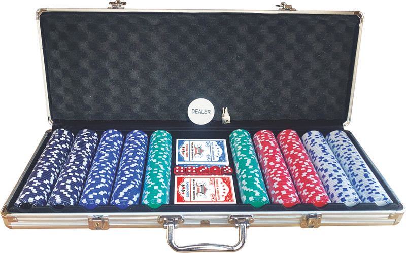 HOW(House Of Wishes) 500 Chips Poker Game Set with 2 Decks 5 Dice and Aluminum Case for Adult(Silver)