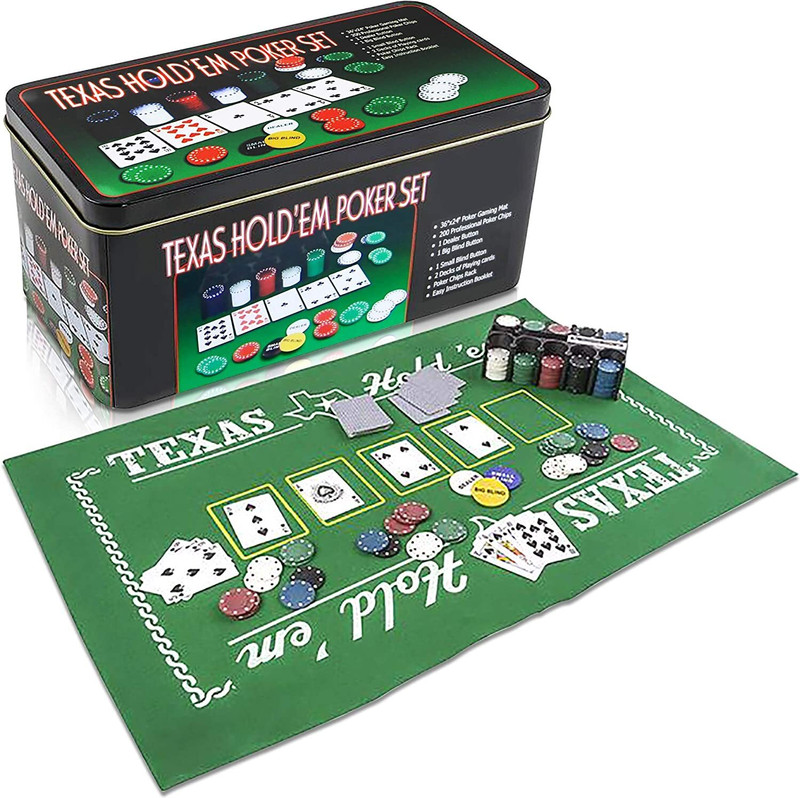 HOW(House Of Wishes) Texas Holdem Poker Game Set Includes 2 Card, Decks Holder and Tin Storage Box(Green - 200 Chips)