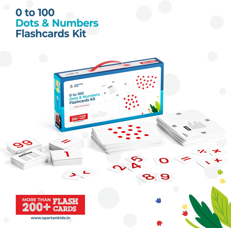 spartan kids 0 to 100 Dots & Number Flash cards Kit | A4 Size Dot & Maths Symbols Cards | Numbers & Maths Symbol Cards | Dot Cards for Babies | Early Learning material | More Than 200+ Flash cards For Kids(Multicolor)