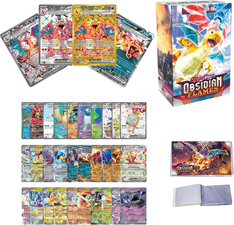 AncientKart Obsidian Flames Series cards with Special Charizard cards set of 34 with binder(Multicolor)