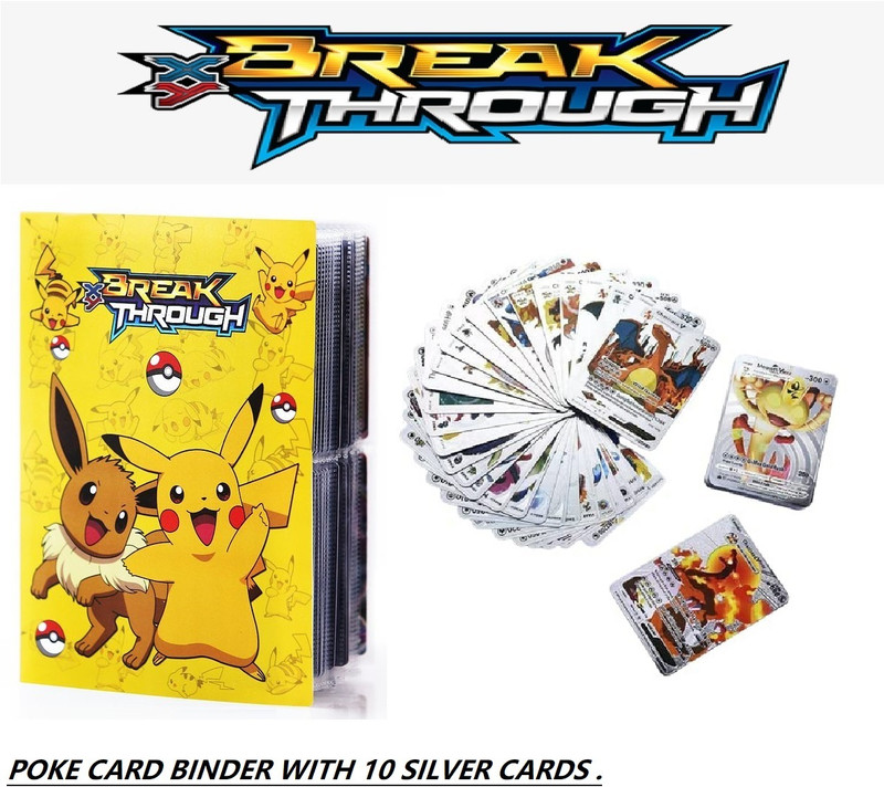 CrazyBuy POKEMON CARD BINDER 120POCKET SPACES WITH 10 SILVER CARDS.(Multicolor)