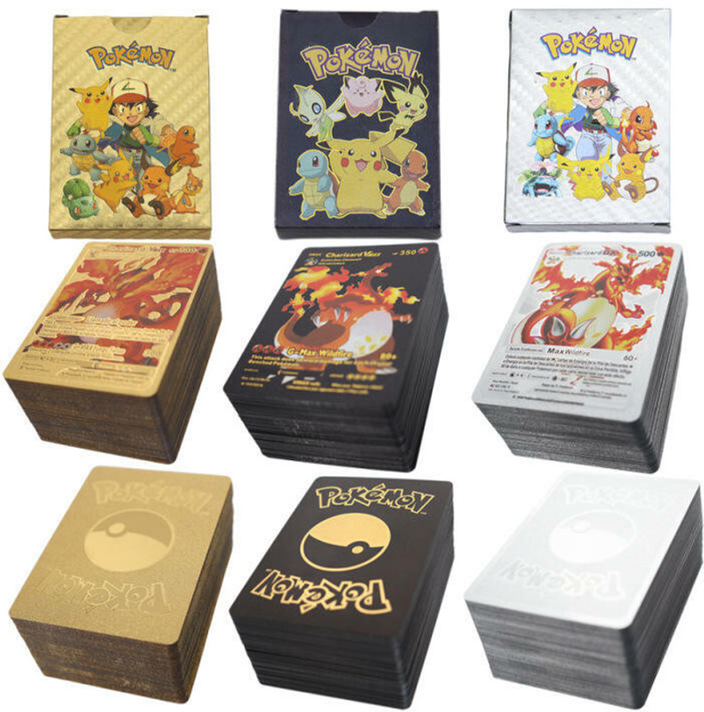 Craveon 165 Pcs Poke-mon Playing Foil Cards, 55 Gold, 55 Silver & 55 Black for Kids_NEW1(Multicolor)