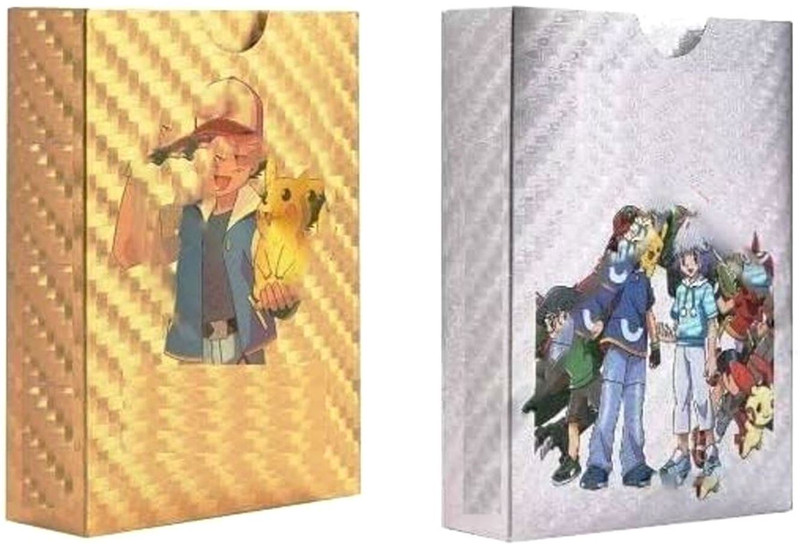 Gift Collection 2 Pack Of Waterproof 55pcs Each Pokemon Card Box V Series Vmax GX Playing(Golden, Silver)