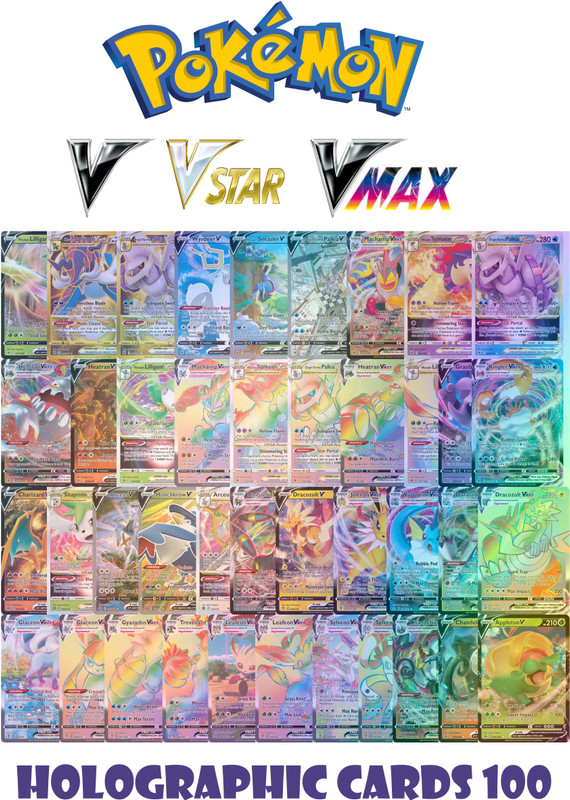 AncientKart Pokemon V, Vmax & Vstar Holo Shinning cards set of 100(Multicolor)