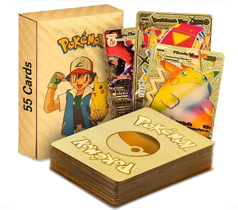 WOYR 55 PCS Waterproof Golden Pokemon Playing Cards|V Series Vmax Gx Cards(Golden)