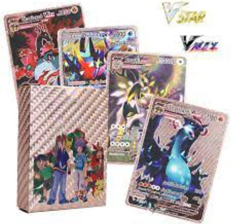 CrazyBuy Waterproof 55pcs Pokemon Gold Card Box V Series Vmax Gx Playing Card(Rose Gold)