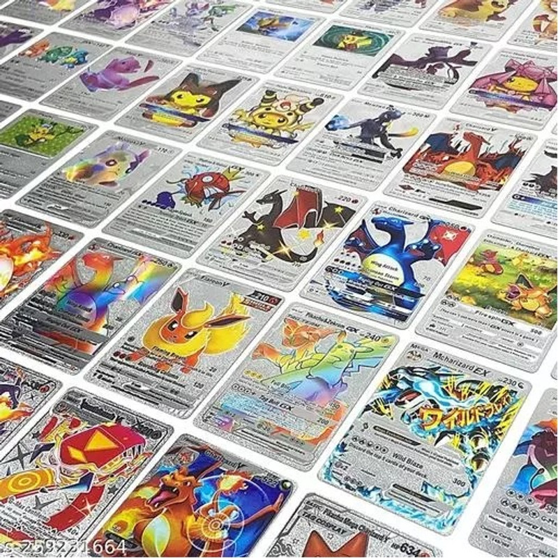 CrazyBuy Pokemon Silver Foil Cards Vmax V GX EX DX Collection Rare Card (25 cards)(Silver)