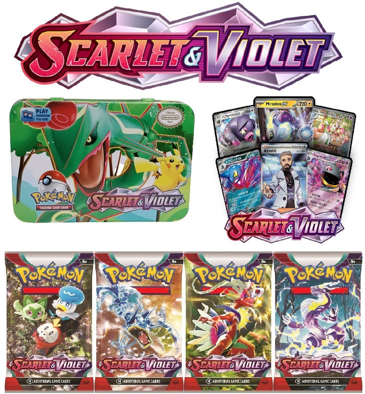 CrazyBuy Pokemon Scarlet & Violet(VStar,VMax,V & Basic Cards) Tin with 4 Booster Pack(Multicolor)