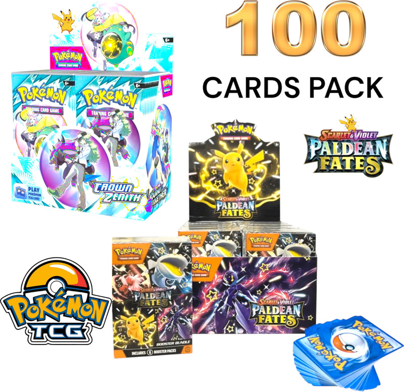 Bestdeals New Pokemon cards 12 pack 96 paldean fates cards real rare high hp box set deck(Multicolor)