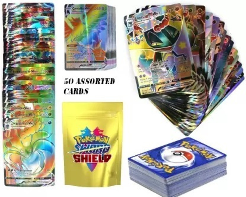 CrazyBuy Pokemon Playing Cards Sword And Shield max V Vstar And Basic Shiny Cards(50)(Multicolor)