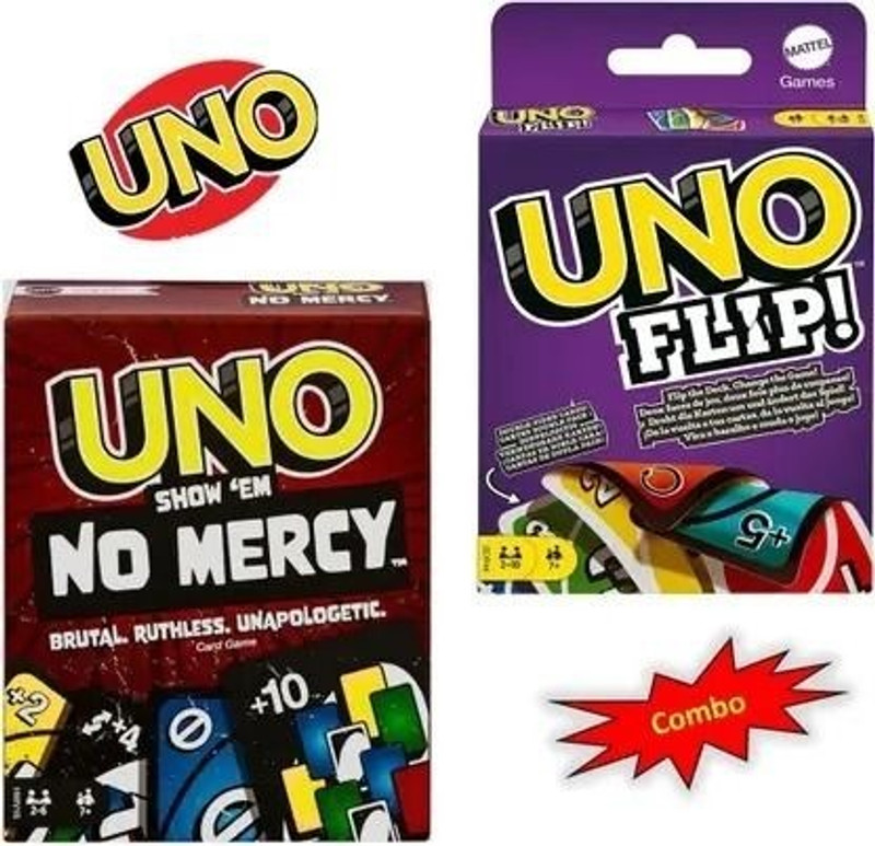 Zokio UNO FLIP +UNO No Mercy Cards Game @2 Pack Cards.(Multicolor)
