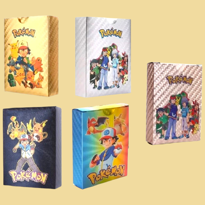 taka saki pokemon cards golden+silver+black+rainbow+rosegold=50 cards deck pack(multi colours)