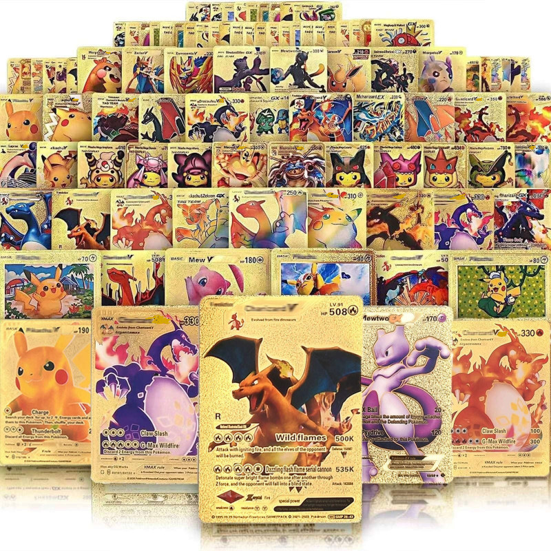 CrazyBuy Pokemon 55 PCS cards Shinning Gold Plastic Cards(Gold)