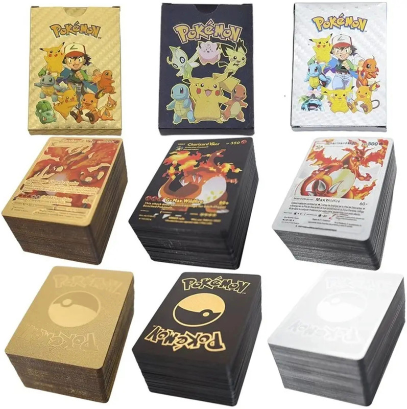SHUANG YOU Pokemon Cards 55 Gold, 55 Black, 55 Silver, 3-Colour, For Kids, Total 165 cards(Multicolor)