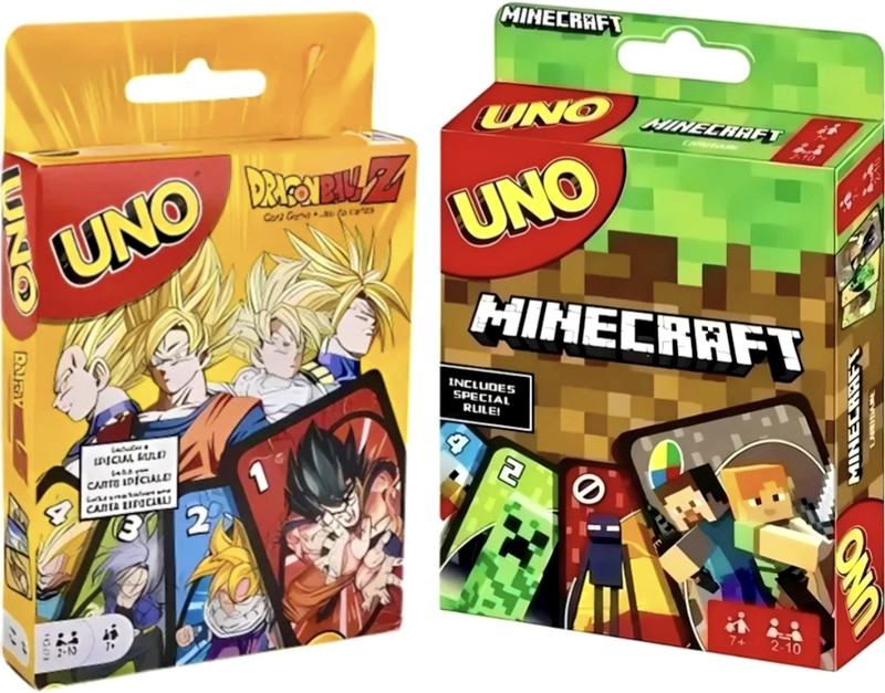 Thrifx UNO Card Game Combo | UNO Dragon Ball Z + UNO Minecraft | Anime & Gaming Cards(Multicolor)