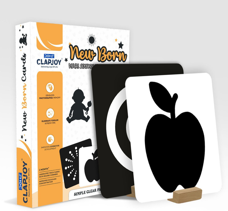 Clapjoy New Born High Contrast Black & White Flash Card with 2 Wooden Stands|0-6 months(Black & White)